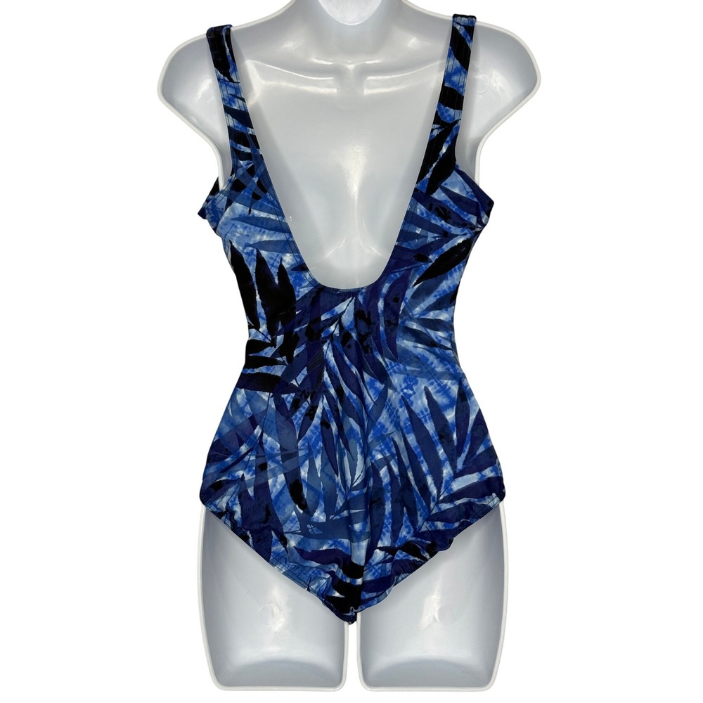 Miraclesuit One Piece Swimsuit Size 12 Blue Tropical Tummy Control - Picture 3 of 6